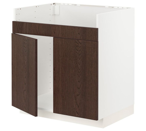 Тумба под мойку HAVSEN с двумя отделениями, белая/коричневая Sinarp, METOD 794.597.31