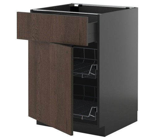 Szafka stj/kosz dr/szuf/drzwi, czarnoszary/Sinarp brązowy METOD / KNIVSHULT 895.868.04