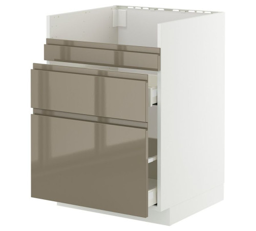 Szafka pod zlew HAVSEN/3fr/2szu, biały/Voxtorp połysk ciemnoszarobrązowy METOD / MAXIMERA 995.767.53