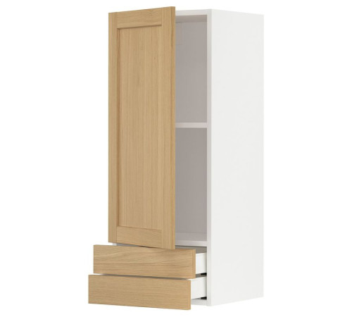 Szafka ścienna, drzwi/2 szuflady, biały/Forsbacka dąb METOD / MAXIMERA 095.093.91