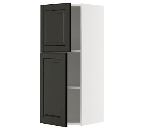 Szafka ścienna z półkami/2 drzwi, biały/Bodbyn czarny METOD 495.786.79