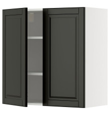 Настенный шкаф с полками/2 дверцами, белый/черный Bodbyn METOD 995.789.50