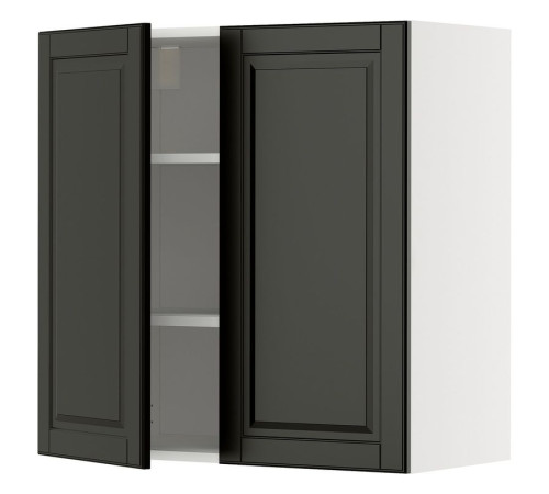 Szafka ścienna z półkami/2 drzwi, biały/Bodbyn czarny METOD 995.789.50