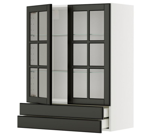 Sza śc 2 szkl drz/2 szuf, biały/Bodbyn czarny METOD / MAXIMERA 995.790.06