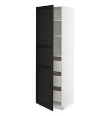 Высокий шкаф с ящиками, белый/черная тонировка Lerhyttan METOD / MAXIMERA 093.700.25