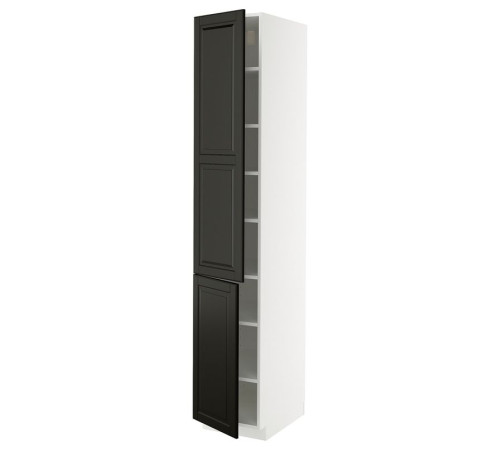 Szafka wysoka z półkami/2drz, biały/Bodbyn czarny METOD 095.787.37