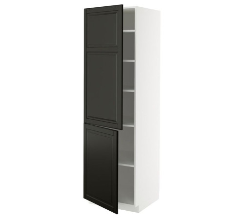 Szafka wysoka z półkami/2drz, biały/Bodbyn czarny METOD 395.789.29