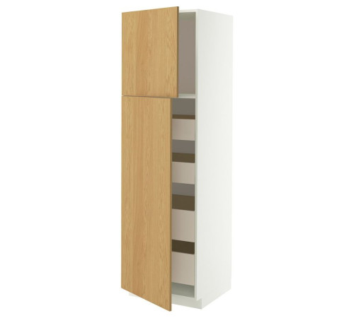 Szafka wys 2drzwi/4szufl, biały/Sinarp okl dęb METOD / MAXIMERA 496.008.35