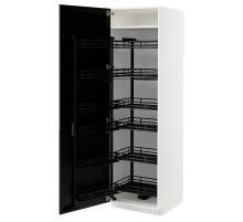 Высокий шкаф с выдвижной полкой, белый/черная тонировка Lerhyttan, МЕТОД 794.720.06