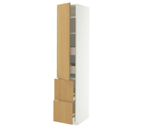 W sz z pół/4 szu/drz/2 fr, biały/Sinarp okl dęb METOD / MAXIMERA 896.003.67