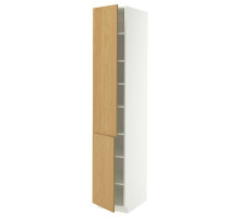Szafka wysoka z półkami/2drz, biały/Sinarp okl dęb METOD 896.003.72