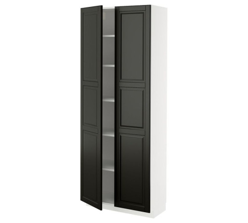 Szafka wysoka/półki, biały/Bodbyn czarny METOD 995.789.07