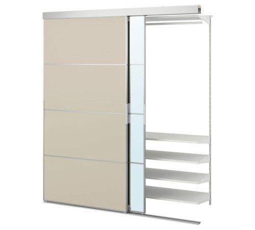 Szafa z drzwiami przesuwnymi, aluminium Mehamn/Auli/szarobeżowy lustro SKYTTA / BOAXEL 095.621.71