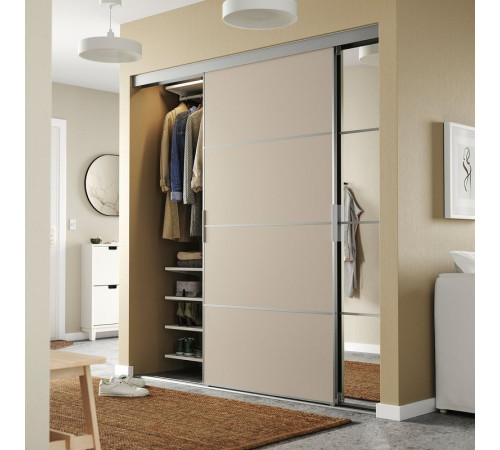 Szafa z drzwiami przesuwnymi, aluminium Mehamn/Auli/szarobeżowy lustro SKYTTA / BOAXEL 095.621.71