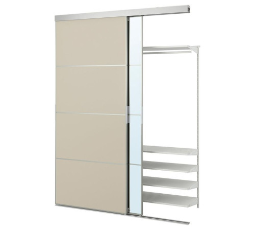 Szafa z drzwiami przesuwnymi, aluminium Mehamn/Auli/szarobeżowy lustro SKYTTA / BOAXEL 695.621.73