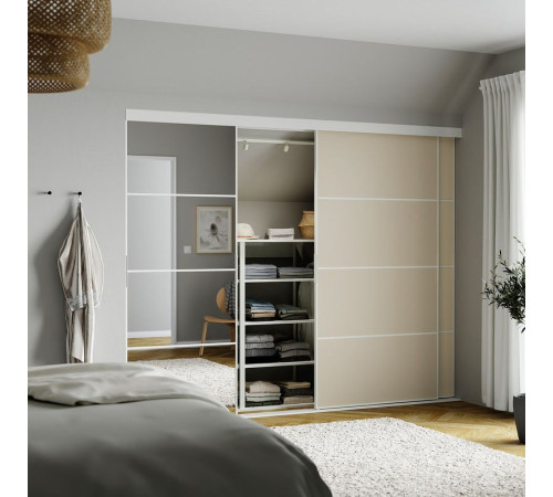 Kombinacja drzwi przesuwnych, biały 2str/szarobeżowy lustro SKYTTA / MEHAMN/AULI 795.759.24