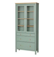 Витрина с 3 ящиками, серо-зеленая/светло-коричневая морилка, HEMNES 005.961.61