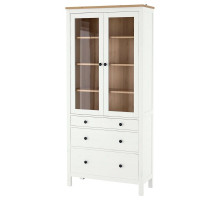 Witryna z 3 szufladami, biała bejca/jasnobrązowy HEMNES 504.135.07