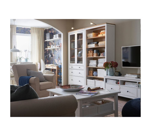 Witryna z 3 szufladami, biała bejca/jasnobrązowy HEMNES 504.135.07