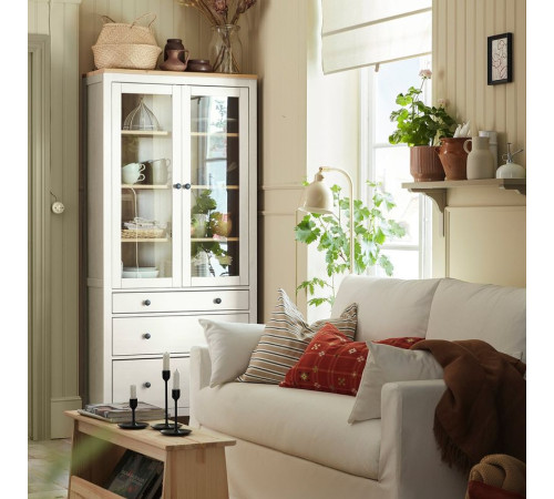Witryna z 3 szufladami, biała bejca/jasnobrązowy HEMNES 504.135.07
