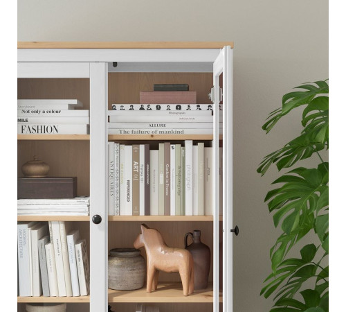 Witryna z 3 szufladami, biała bejca/jasnobrązowy HEMNES 504.135.07