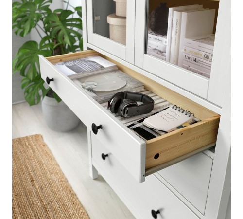 Witryna z 3 szufladami, biała bejca/jasnobrązowy HEMNES 504.135.07