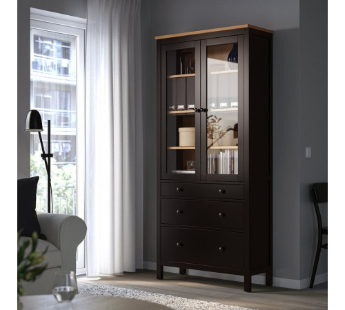Witryna z 3 szufladami, czarnybrąz/jasnobrązowy HEMNES 504.522.97