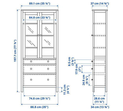 Witryna z 3 szufladami, czarnybrąz/jasnobrązowy HEMNES 504.522.97