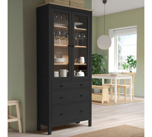 Witryna z 3 szufladami, czarnybrąz/jasnobrązowy HEMNES 504.522.97