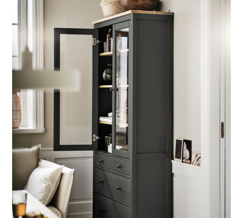 Witryna z 3 szufladami, czarnybrąz/jasnobrązowy HEMNES 504.522.97