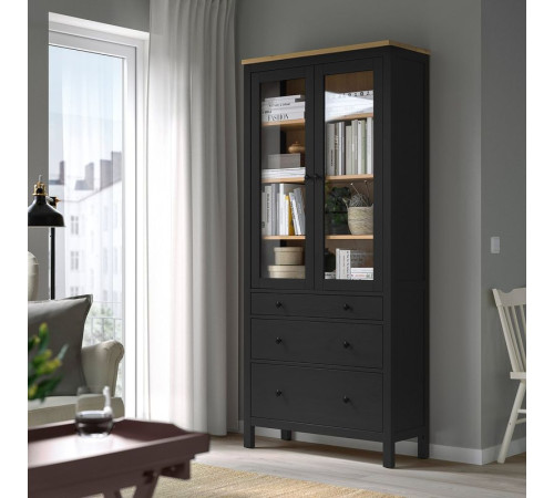 Witryna z 3 szufladami, czarnybrąz/jasnobrązowy HEMNES 504.522.97