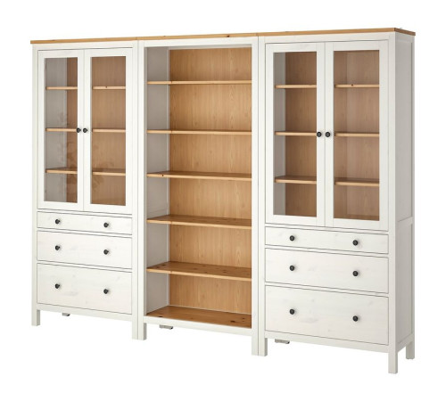 Kombinacja regałowa z drzw/szuf, biała bejca/jasnobrązowy HEMNES 093.840.51