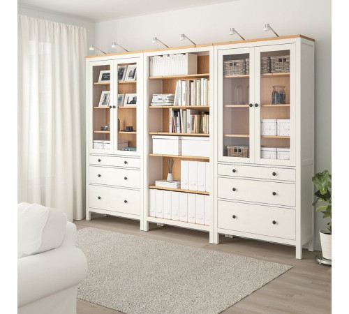 Kombinacja regałowa z drzw/szuf, biała bejca/jasnobrązowy HEMNES 093.840.51