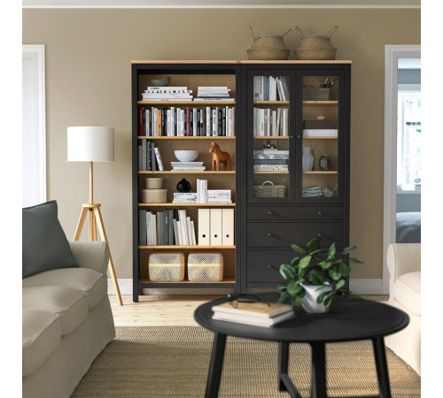 Kombinacja regałowa z drzw/szuf, czarnybrąz/bejca jasnobrązowa HEMNES 096.499.85