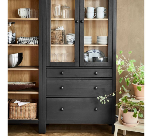 Kombinacja regałowa z drzw/szuf, czarnybrąz/bejca jasnobrązowa HEMNES 096.499.85