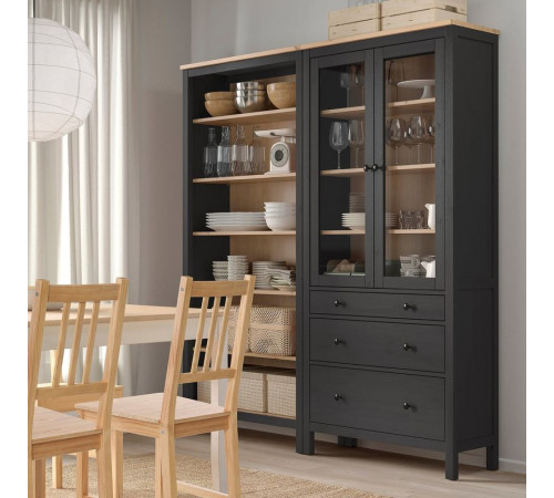 Kombinacja regałowa z drzw/szuf, czarnybrąz/bejca jasnobrązowa HEMNES 096.499.85