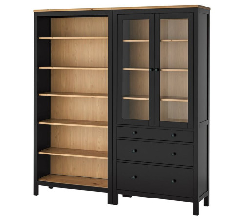 Kombinacja regałowa z drzw/szuf, czarnybrąz/bejca jasnobrązowa HEMNES 096.499.85