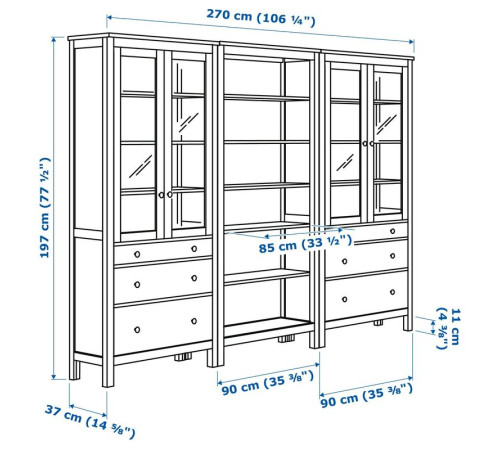 Kombinacja regałowa z drzw/szuf, biała bejca HEMNES 192.337.59