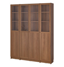 Kombinacja regałowa drz panel/szkl, brązowy orzech BILLY / OXBERG 194.835.45