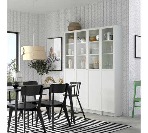 Kombinacja regałowa drz panel/szkl, biały BILLY / OXBERG 394.836.05