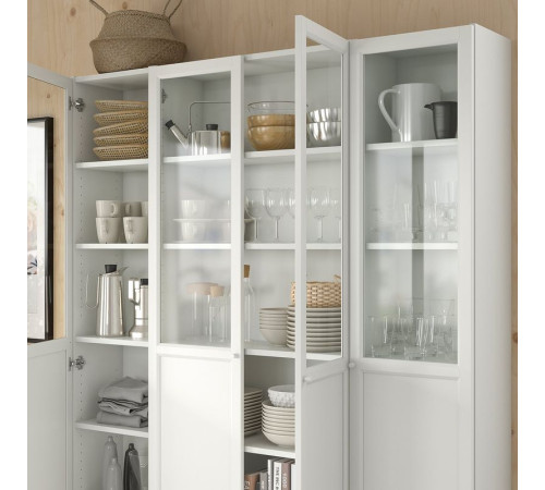 Kombinacja regałowa drz panel/szkl, biały BILLY / OXBERG 394.836.05