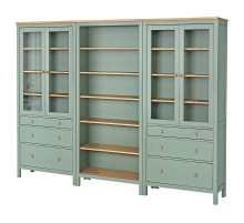 Kombinacja regałowa z drzw/szuf, szarozielony/bejca jasnobrązowa HEMNES 395.910.68