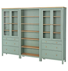 Kombinacja regałowa z drzw/szuf, szarozielony/bejca jasnobrązowa HEMNES 395.910.68