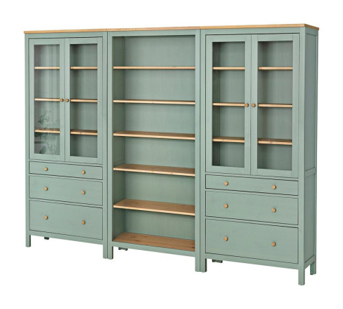 Kombinacja regałowa z drzw/szuf, szarozielony/bejca jasnobrązowa HEMNES 395.910.68
