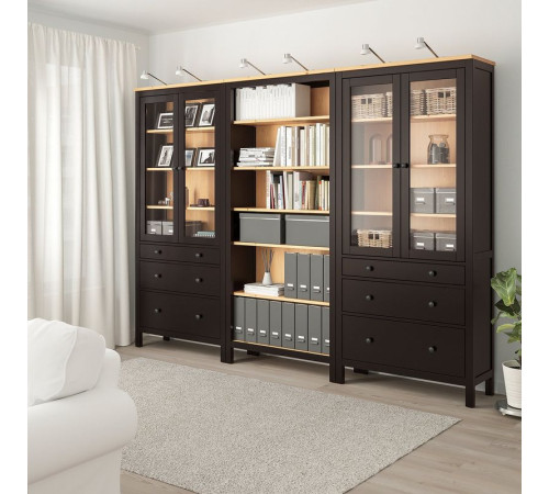 Kombinacja regałowa z drzw/szuf, czarnybrąz/jasnobrązowy HEMNES 493.365.67