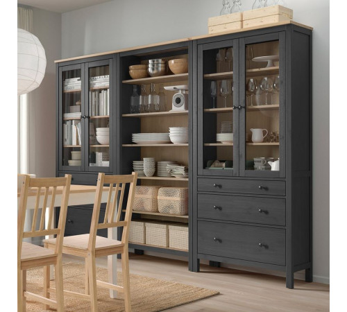 Kombinacja regałowa z drzw/szuf, czarnybrąz/jasnobrązowy HEMNES 493.365.67