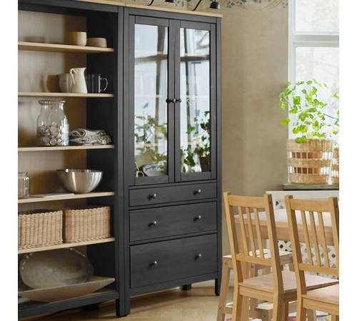 Kombinacja regałowa z drzw/szuf, czarnybrąz/jasnobrązowy HEMNES 493.365.67