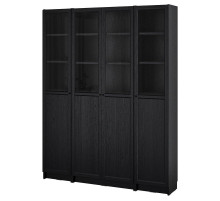 Kombinacja regałowa drz panel/szkl, czarny imit. dębu BILLY / OXBERG 494.835.44
