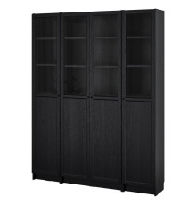 Kombinacja regałowa drz panel/szkl, czarny imit. dębu BILLY / OXBERG 494.835.44