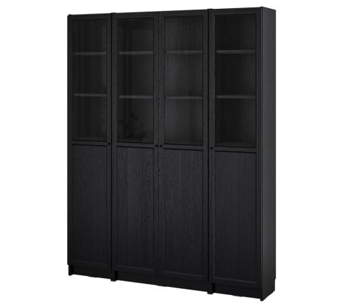 Kombinacja regałowa drz panel/szkl, czarny imit. dębu BILLY / OXBERG 494.835.44